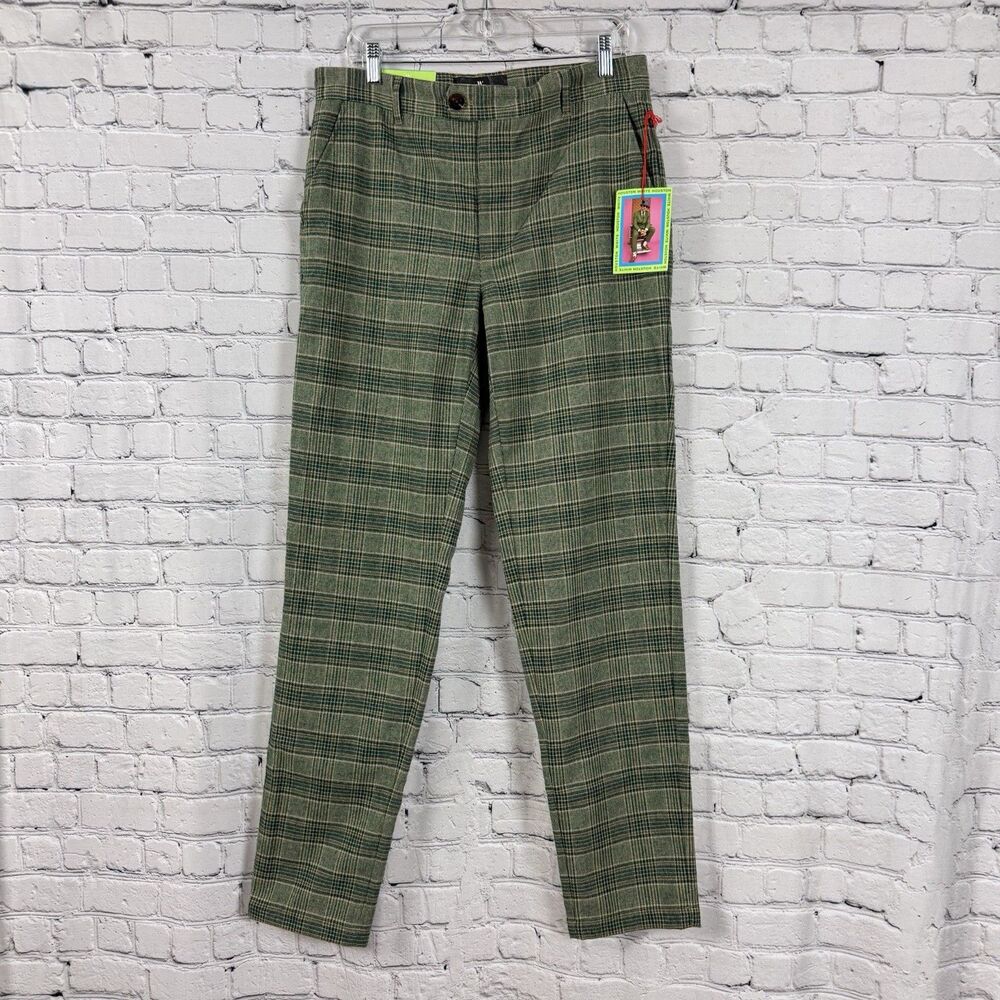 Houston White Plaid Tailored Dress Pants Mens 33 Green Straight Leg Trousers NWT